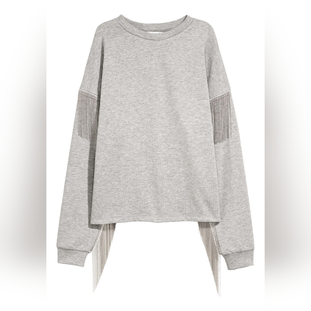 H&M Light Gray Fringe Sweatshirt with ball chains